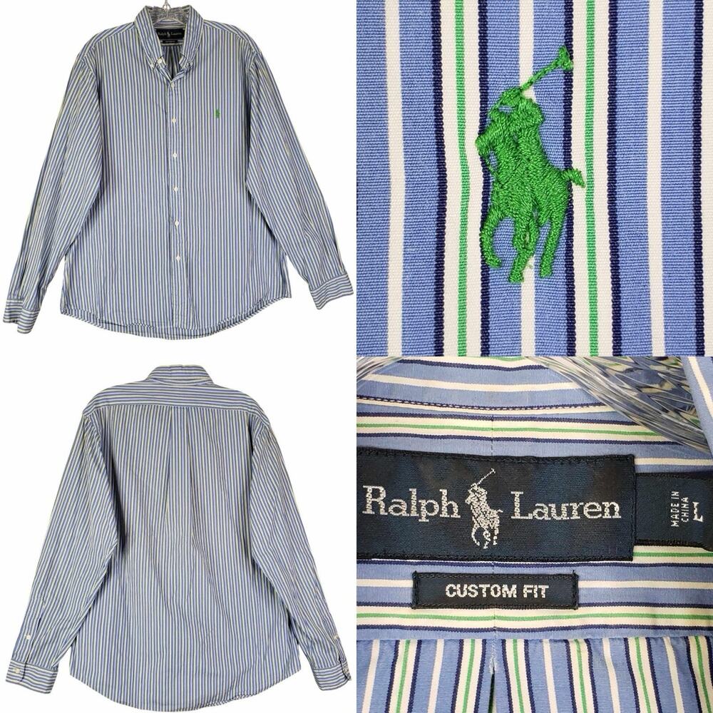 Polo Ralph Lauren Oxford Shirt Mens Large L Striped Blue LS Button Down